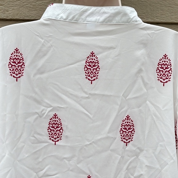 Red and white Calcutta style print blouse - Picture 5 of 11